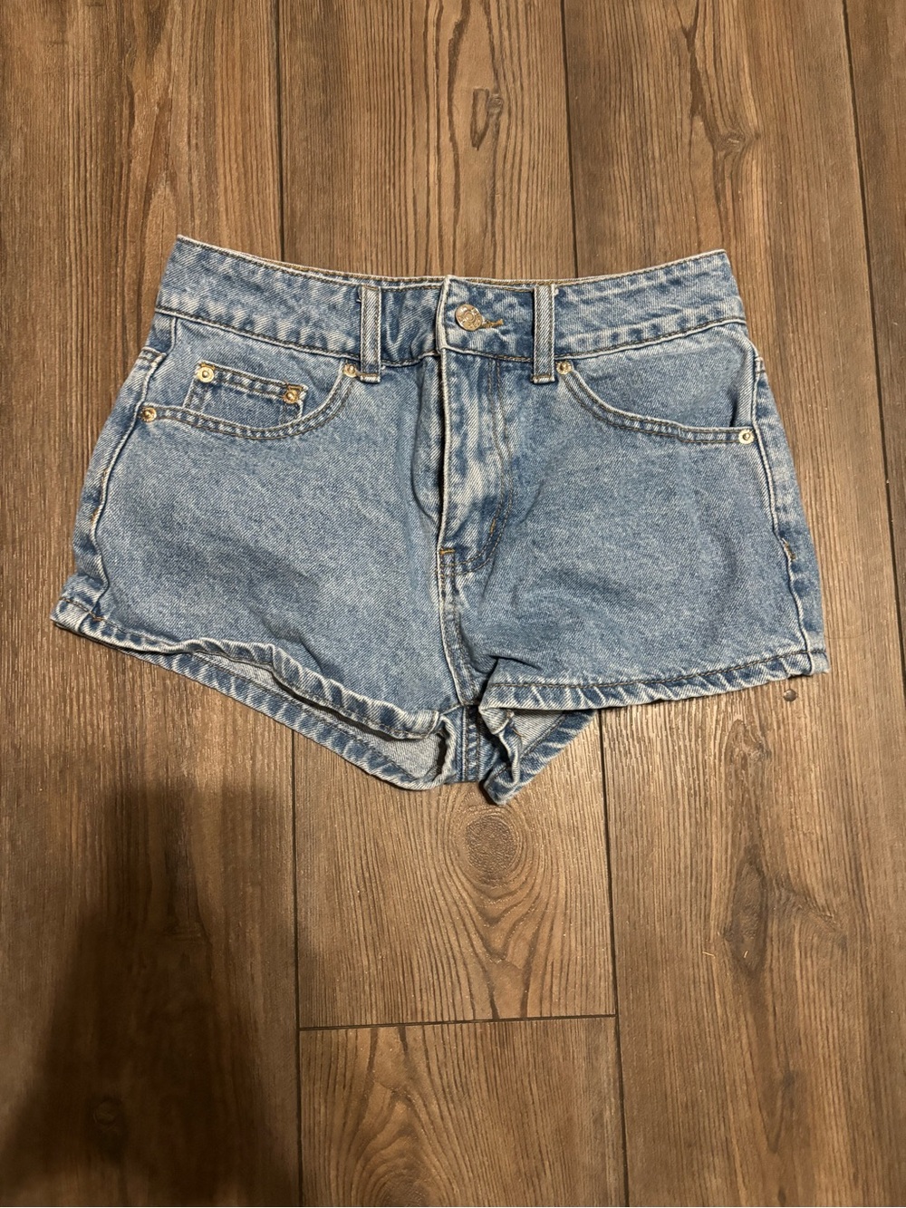 Edikted Light Blue High-Rise Denim Shorts